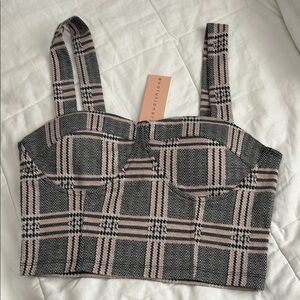 evolutionary  Gray and White Fitted Bustier Tank Top